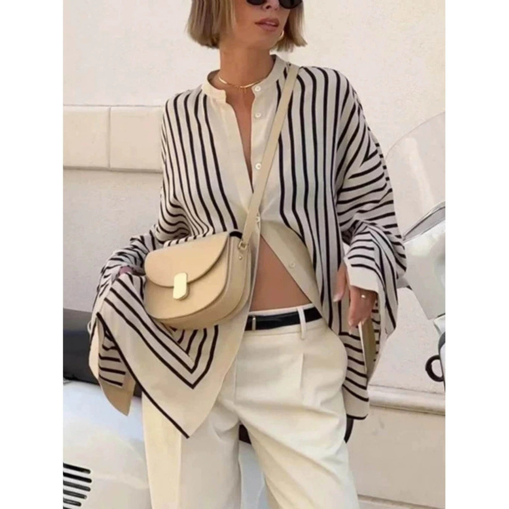 ZARA Women Striped Loose Fit Long Sleeve Cardigan Shirt Autumn